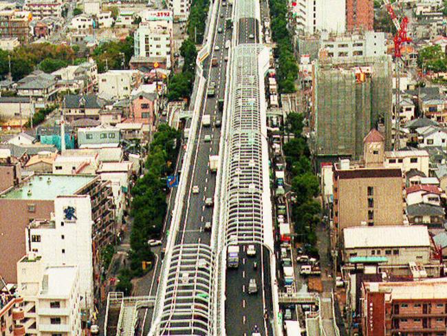 Aerial view of the Hanshin expressway, reopened to traffic after it toppled during the 1995 earthquake.Japan / Roads & Streets Travel