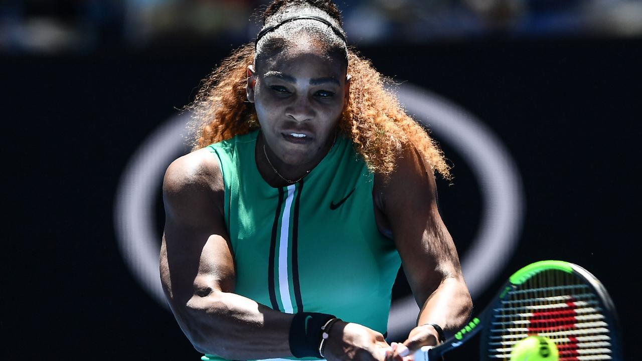 Serena Williams of the US hits a return against Ukraine's Dayana Yastremska during their women's singles match on day six of the Australian Open tennis tournament in Melbourne on January 19, 2019. (Photo by Jewel SAMAD / AFP) / -- IMAGE RESTRICTED TO EDITORIAL USE - STRICTLY NO COMMERCIAL USE --