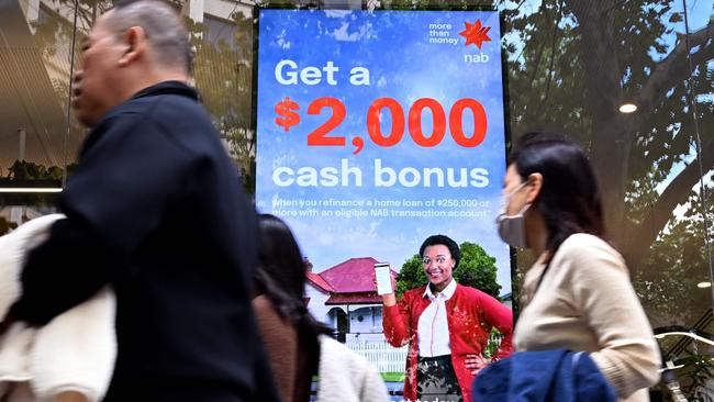 Another 0.25 percentage point interest rate increase to 3.6 per cent by the Reserve Bank would mean a household with a $500,000 mortgage would be paying an extra $77 a month servicing their debt. Picture: William West/AFP