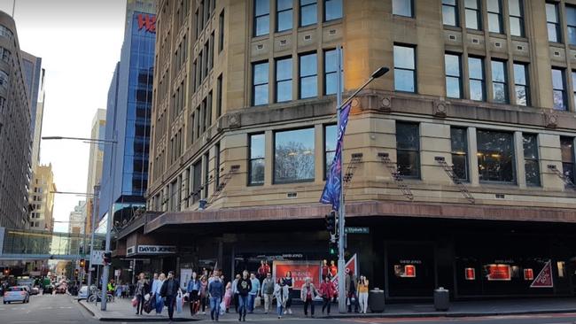 David Jones plaque, established 1838 on Sydney store entrance, cnr