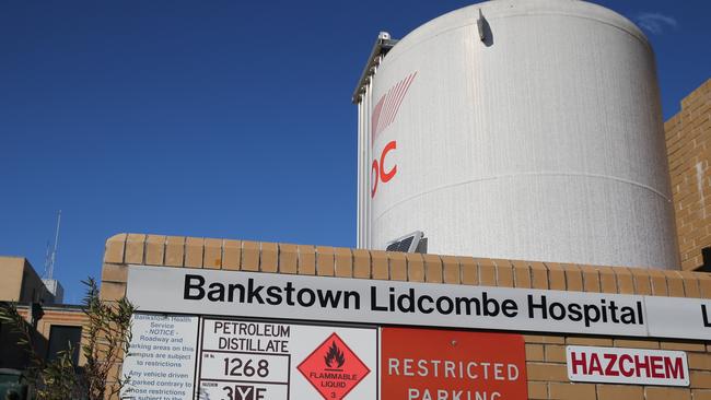 Liquid oxygen storage tanks at Bankstown Lidcombe Hospital involved in a fatal mix-up. Picture: Craig Greenhill