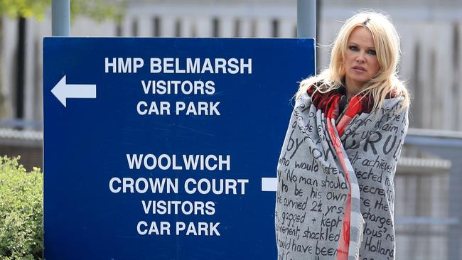 US actress Pamela Anderson leaves Belmarsh Prison after visiting WikiLeaks founder Julian Assange. Picture: PA