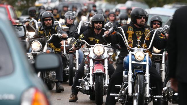 Comanchero members showed up in force for the funeral.