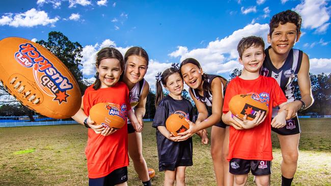 AFL Auskick juniors in Sydney. All will play under different playing conditions this year. Picture: Nigel Hallett.