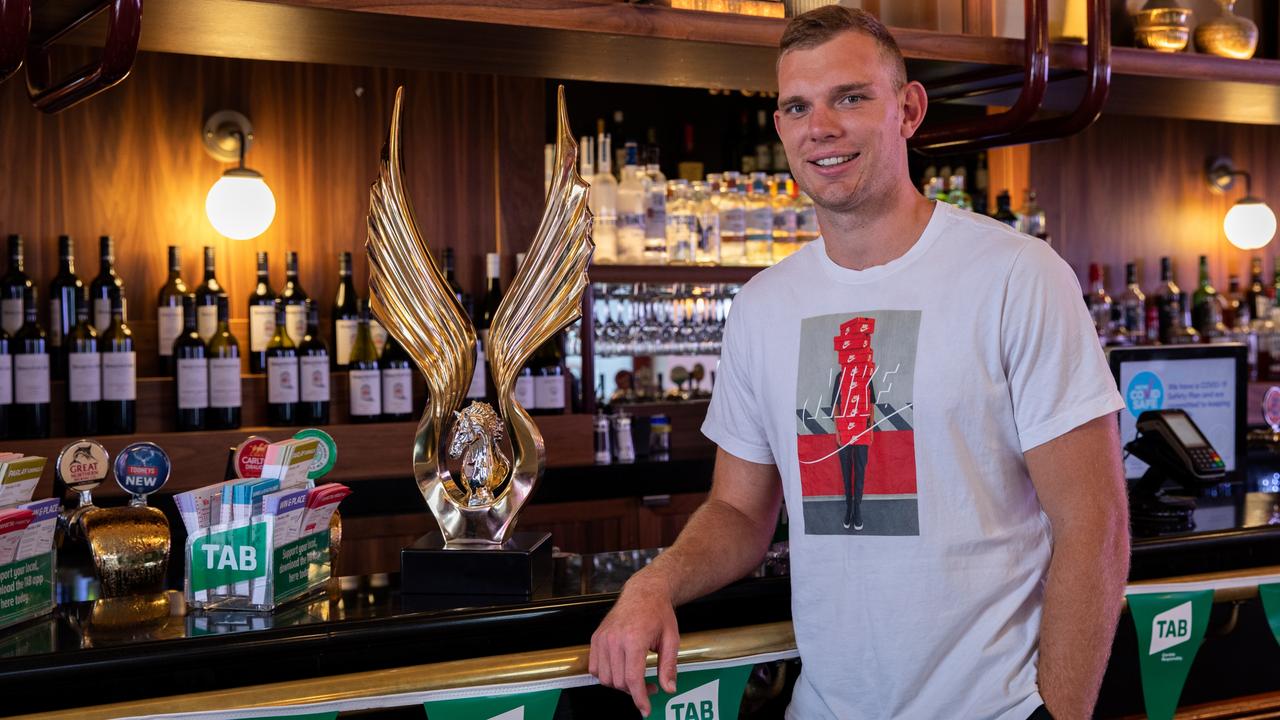 Tom Trbojevic and the Golden Eagle trophy at Hotel Steyne. Picture: Tristan Stefan Edouard