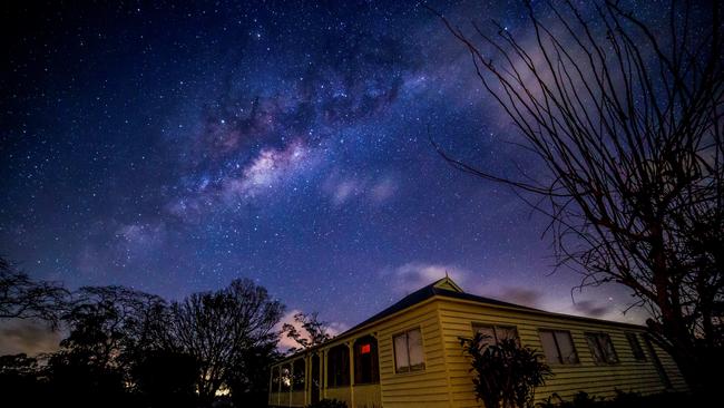 The night sky at the heritage-listed Pattemore House in Maleny. Picture: Dr Ken Wishaw and Dr Paul Baker, Brisbane Astronomical Society.