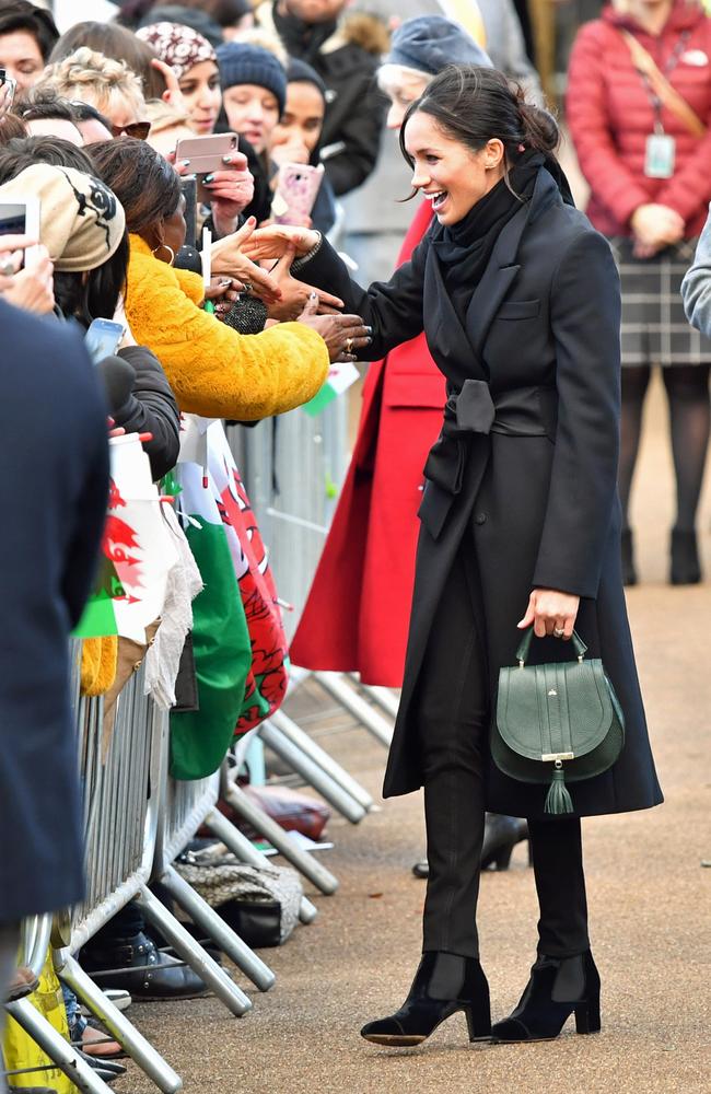 Meghan Markle meets well wishers as she arrives to a walkabout at Cardiff Castle on January 18, 2018 in Cardiff, Wales. Picture: Getty