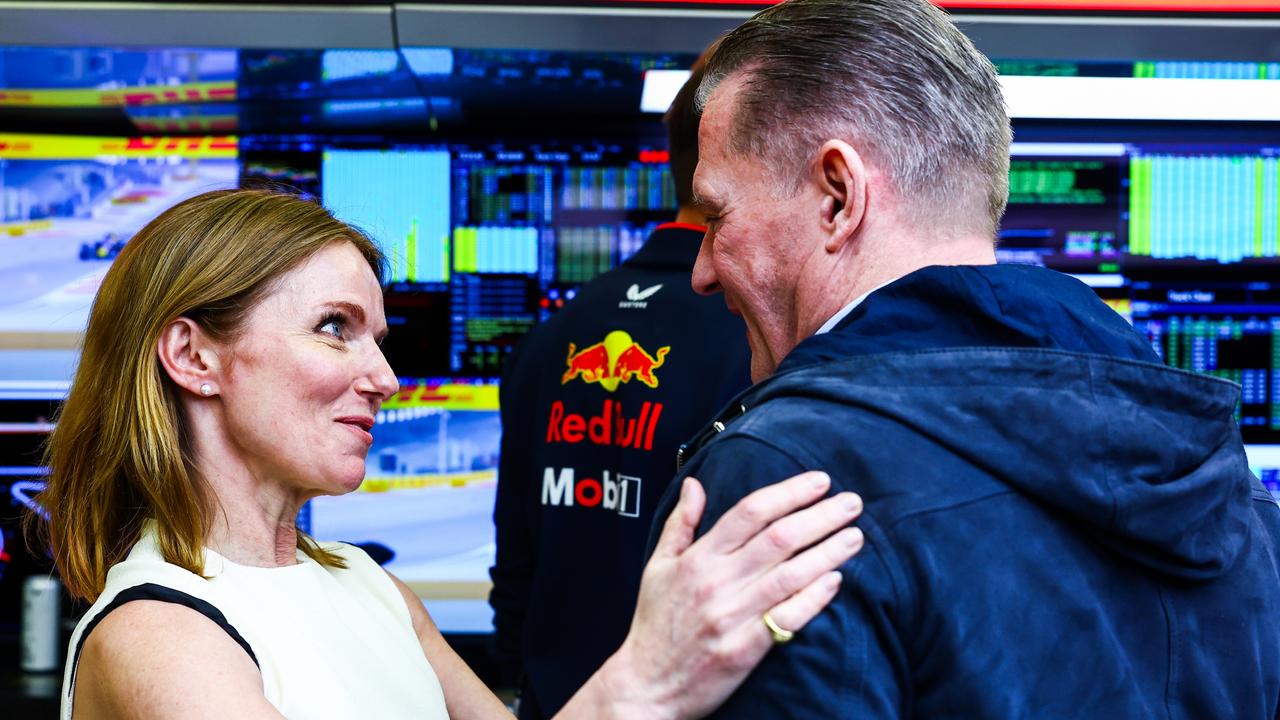 Geri Horner with Jos Verstappen in the paddock in Bahrain. (Photo by Mark Thompson/Getty Images)