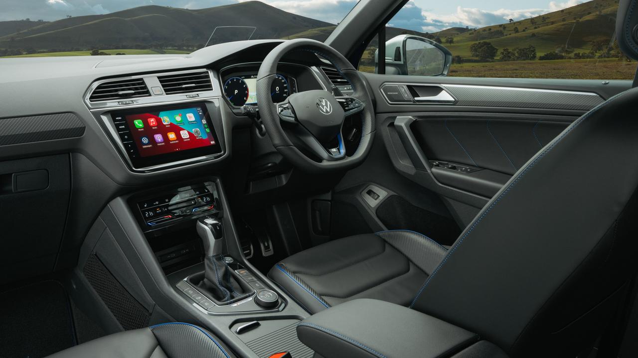 Interior highlights of the Volkswagen Tiguan R are a 9.2-inch high-res touchscreen, digital cockpit, three-zone aircon, as well as wireless Apple CarPlay and Android Auto.