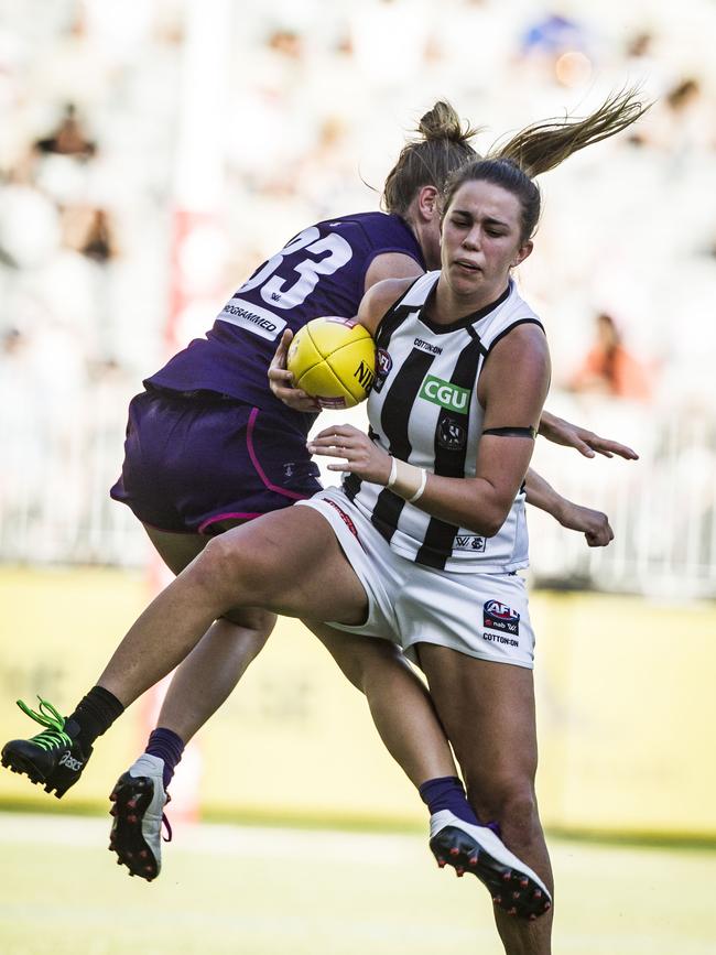 Chloe Molloy starred for the Pies in 2018, but an injury will keep her out of action this season. Picture: AAP