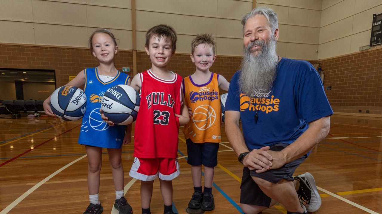 Junior ballers Ruby O’Loughlin, Declan Jose and Jake Schneider. Picture: Ben Clark