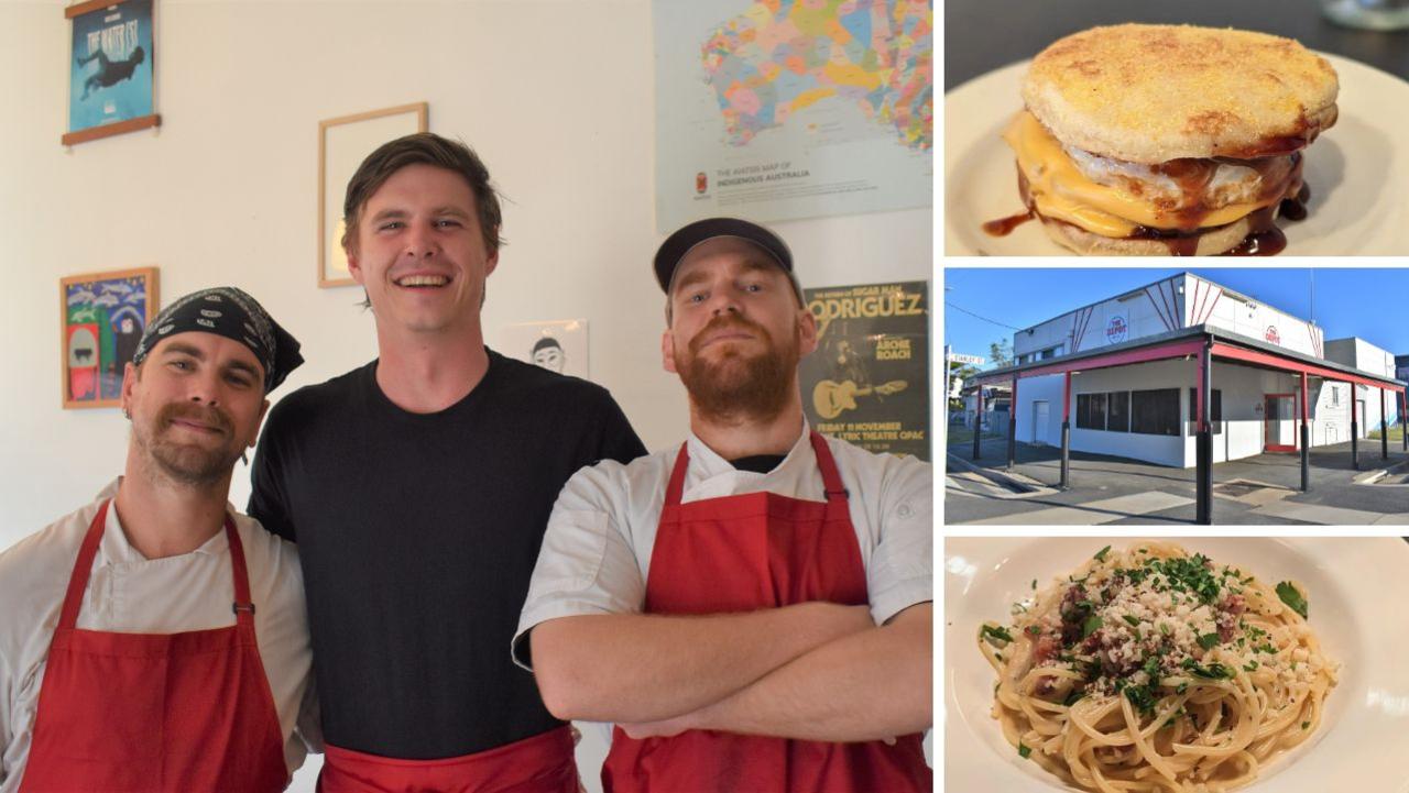 James Bahnisch, Julian Daniello and Joshua van der Ley have opened a new cafe, The Depot Deli. Pictured on the right are items from their menu.