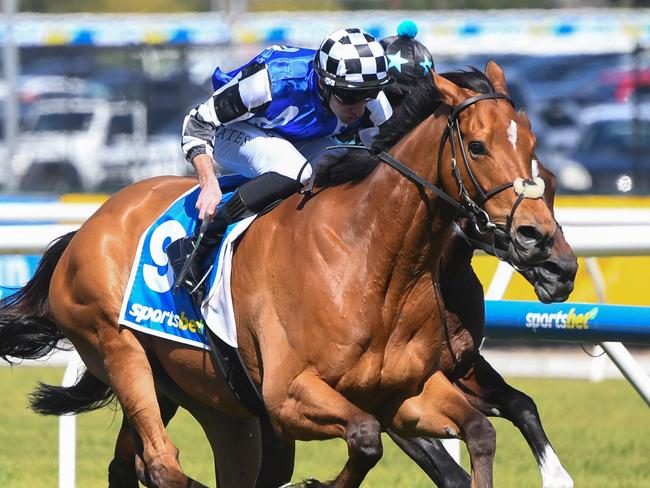 Herman Hesse (GB) ridden by Declan Bates wins the Sportsbet Herbert Power Stakes at Caulfield Racecourse on October 12, 2024 in Caulfield, Australia. (Photo by Pat Scala/Racing Photos via Getty Images)