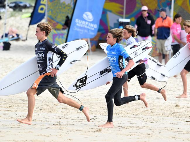 The finals of the boys individual events at the Australian Interschools Surfing Championships Friday May 24, 2024. Picture, John Gass