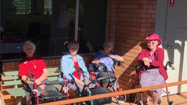 Kingaroy's Orana Aged Care residents Beverly, Kathleen, Val and Lurline waiting to receive their vaccines.