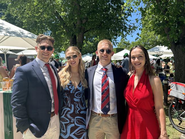 Toby, Zoe, Cam and Sarah enjoying Melbourne Cup Day. Picture: Oscar Jaeger