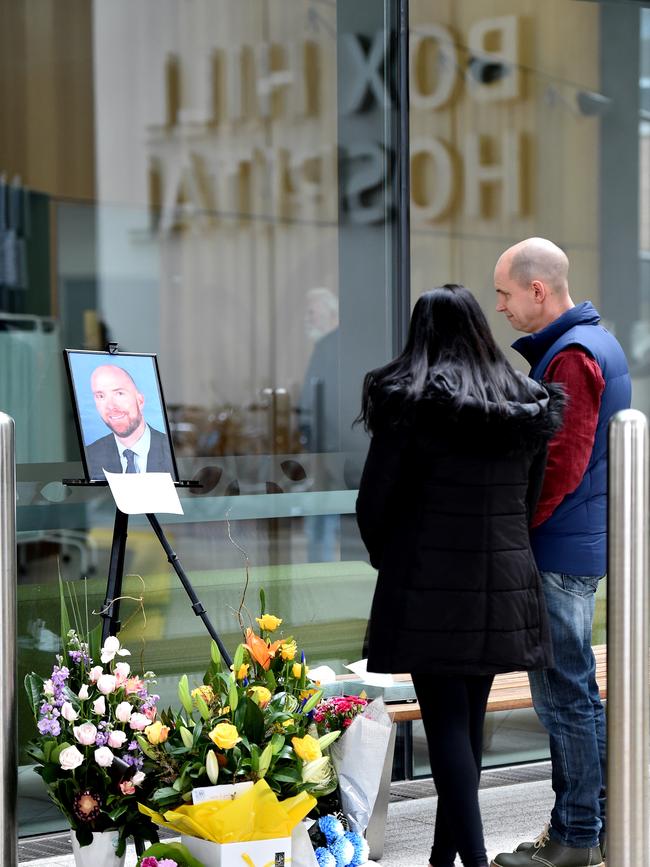 A tribute for Patrick Pritzwald-Stegmann was erected at Box Hill hospital following his death last year. Picture: Nicole Garmston