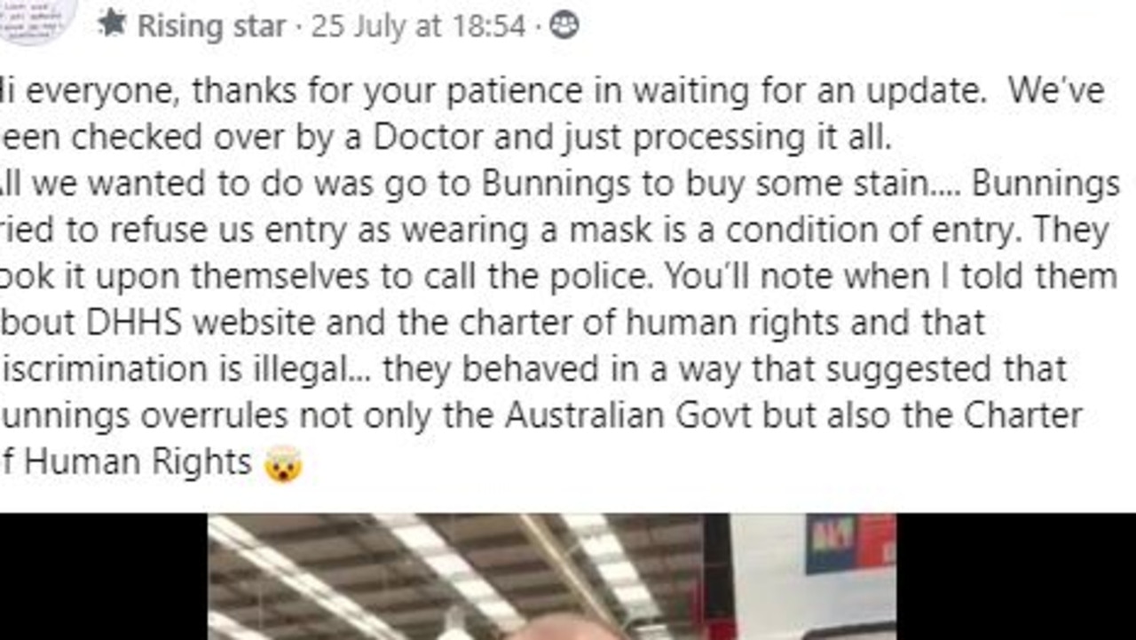 Her original Facebook post about the Bunnings incident.