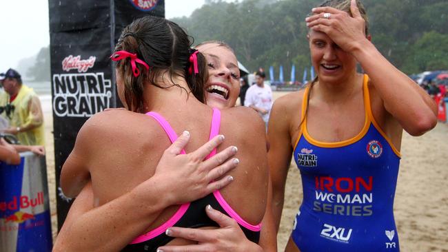 Courtney Hancock and sister Bonnie Hancock regularly wore pink ribbons when racing.