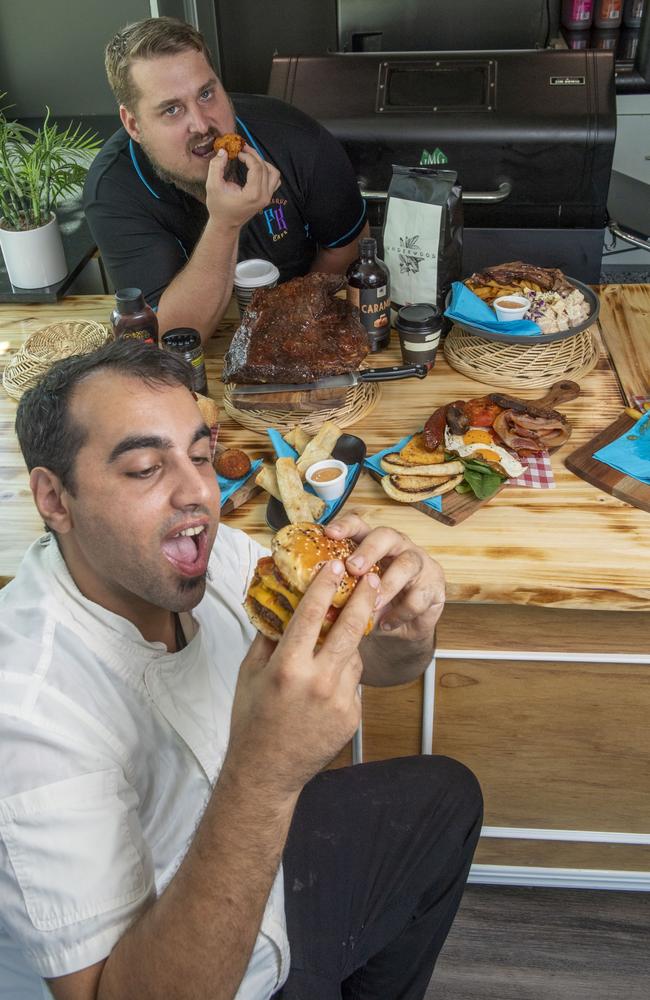 Executive chef Mark Aboud and Nick Myatt at Flaming Knights Barbeque Cafe in Drayton. Picture: Nev Madsen