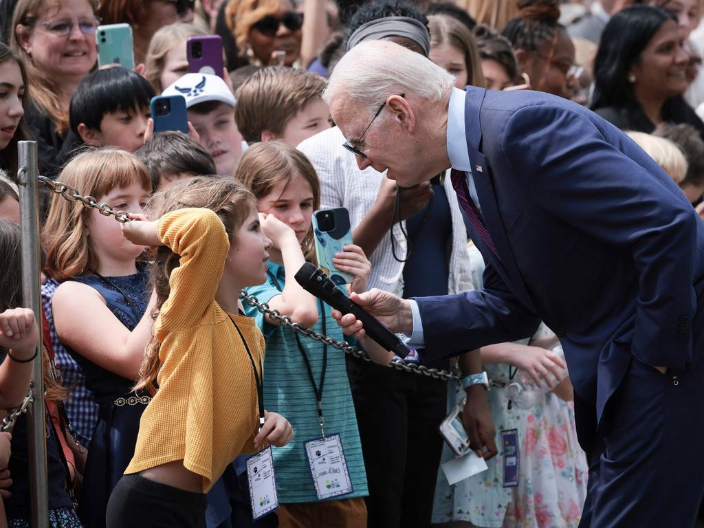 Mr Biden takes questions for Take Your Child To Work Day. Picture: Win McNamee/Getty/AFP