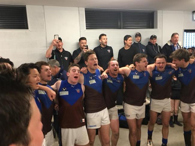 Ormond players celebrate after beating Hampton Rovers in the second semi-final.