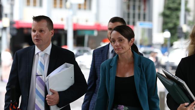 Susie Forte arrives at Brisbane Magistrates Court for the Forte/Maddison inquest alongside solicitor, Dave Garratt and barrister David Funch. Picture: Zak Simmonds