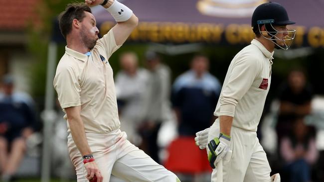 Canterbury star Steve Duckworth sends one down. Picture: Stuart Milligan