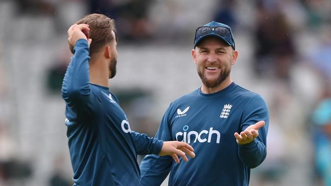 England coach Brendon McCullum (R) will be devising plans to spearhead a comeback. Picture: Getty