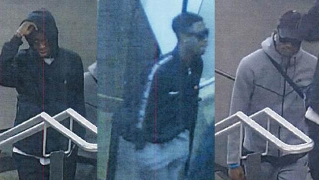 Police believe these three men can help in their investigation into an assault and robbery at Sandown Park station on November 16. Picture: Supplied