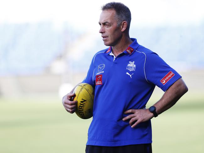 Alastair Clarkson at the North Melbourne captains run ahead of game against Brisbane at Ninja Stadium Hobart. Picture: Nikki Davis-Jones