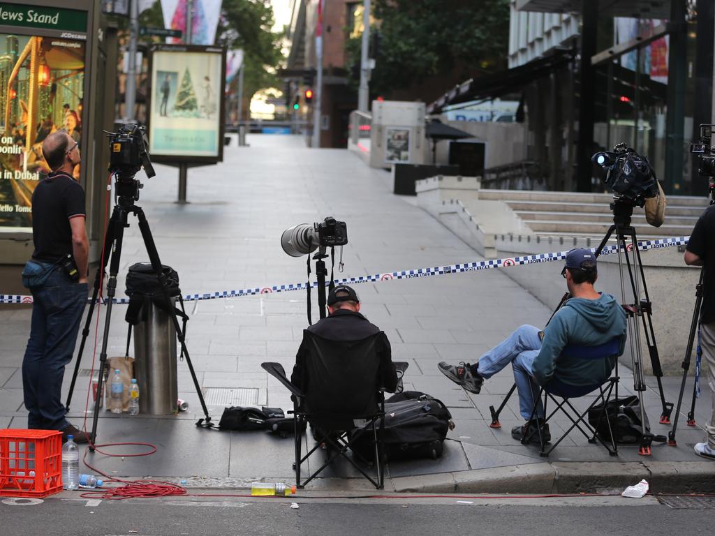 Members of the media remain after the end of the Sydney siege. Picture: John Grainger