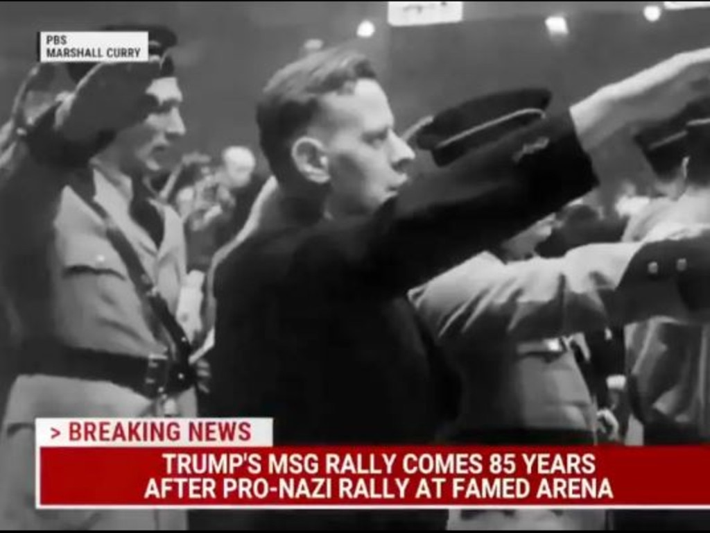 US network MSNBC is facing fierce backlash for using Nazi rally clips during its coverage of the Trump rally. Picture: MSNBC