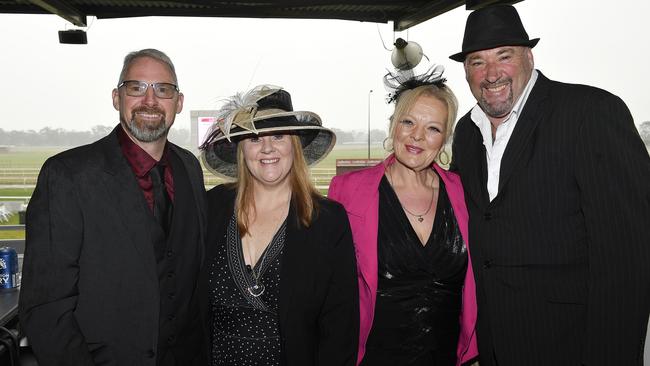 The Ladbrokes 2024 Moe Cup is held at Moe Horse Racing Club, Moe Victoria, Friday 18th October 2024. Racegoers Darren, Meagan, Jacqui and Darren enjoying the races.Picture: Andrew Batsch