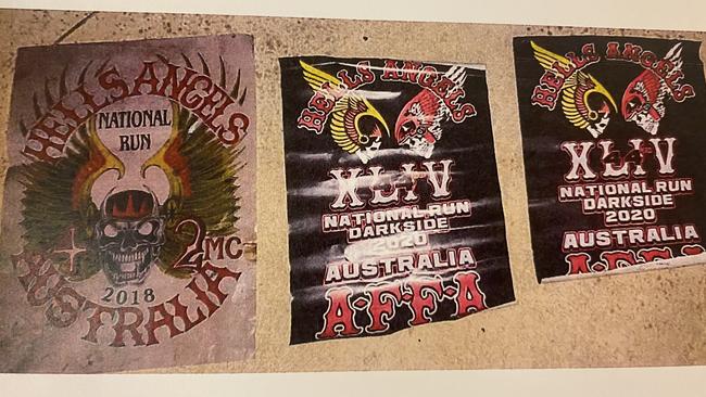 Court released images of Hells Angels memorabilia found in the home bikie Daryl Polley aka Bruta. Picture: Courts.