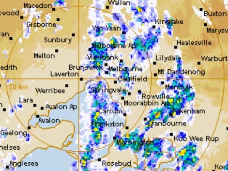 A rain band is moving across Melbourne which is forecast for 90 per cent chance of rain in the morning. Picture: BOM