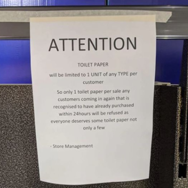One Aldi store was so overwhelmed, it introduced a one unit limit on toilet roll – but official word is four packs per person. Picture: Facebook