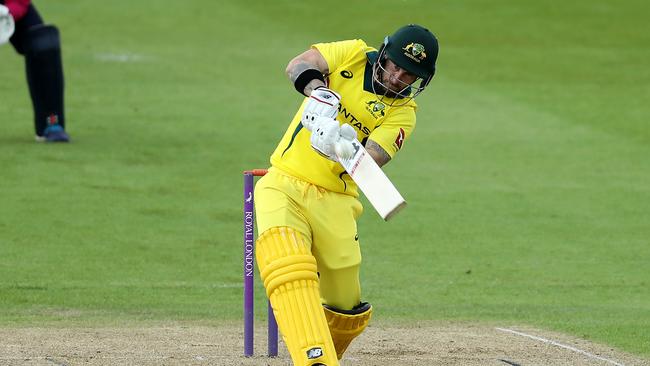 Matthew Wade pulls the ball for six to bring up his century for Australia A during the tour match between Northamptonshire and Australia A at The County Ground. Picture: DAVID ROGERS/GETTY IMAGES