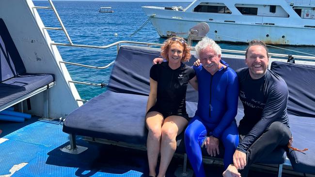 Angela Henson, Adrian Meyer and Nick Meyer at the Great Barrier Reef on a Reef Experience tour. Picture: Supplied