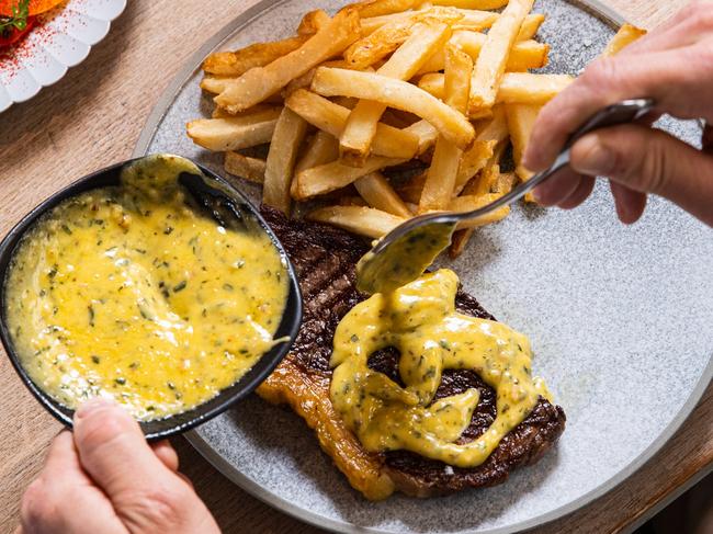 Steak Frites at Frenchies Bistro & Brewery, in Rosebery NSW. Photo: Supplied