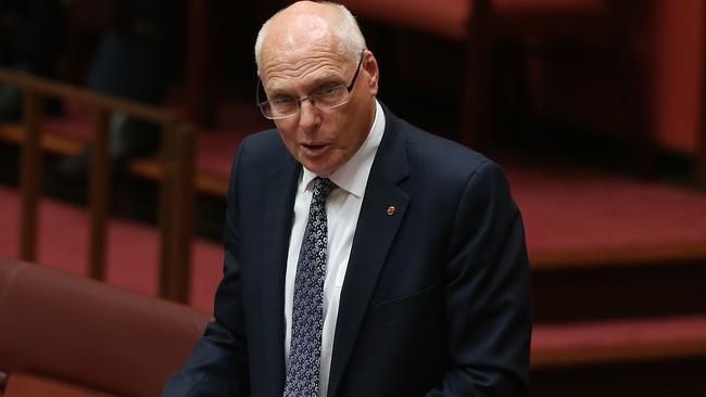 Senator Jim Molan delivering his maiden speech in the Senate Chamber, at Parliament House in Canberra. Picture: Kym Smith