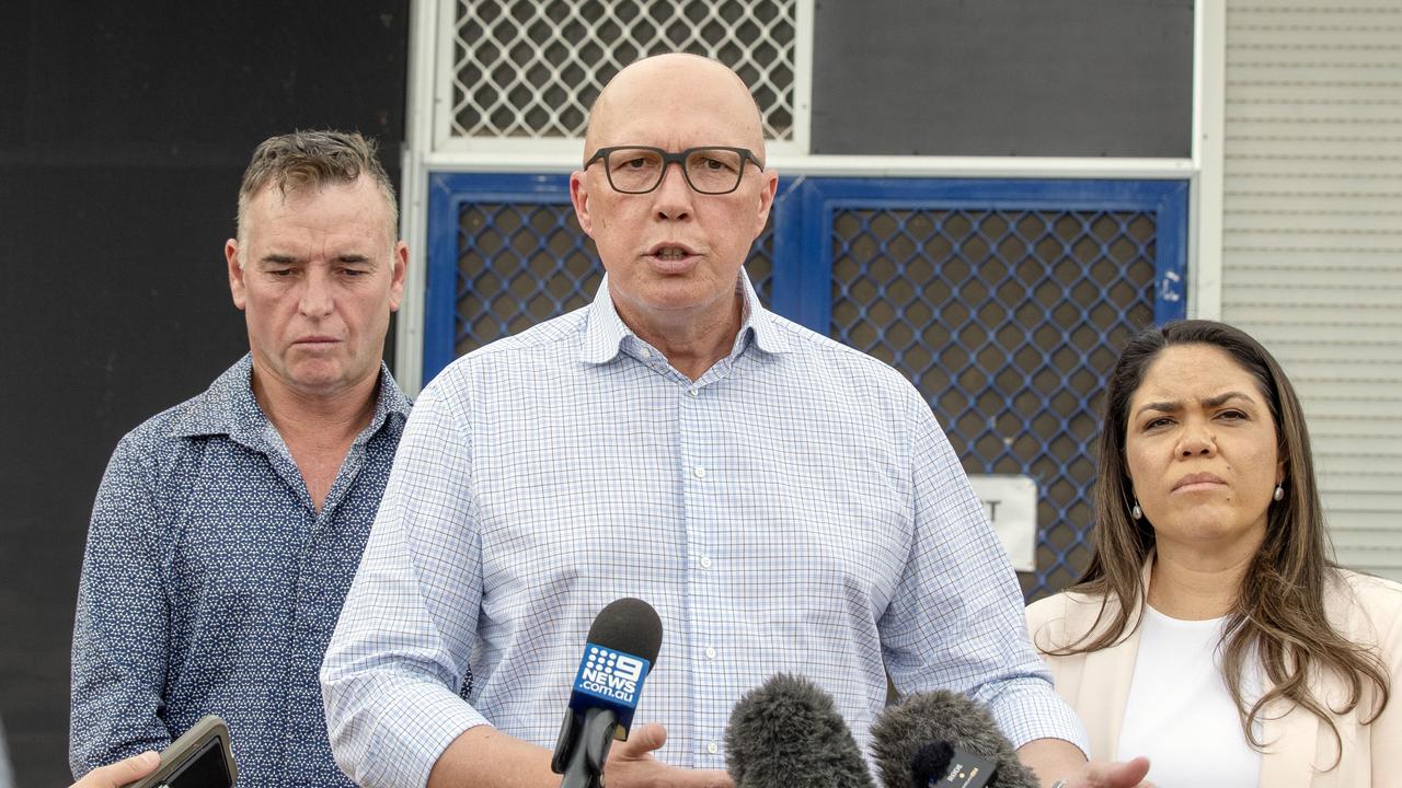 Opposition Leader Peter Dutton’s press conference in April with Senator Jacinta Nampijinpa Price was held at Mr Clark’s business NT Bakery. Picture: Liam Mendes / The Australian