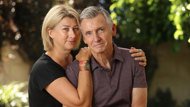 Bruce McAvaney with his wife Annie at home in Adelaide. Picture: Alex Coppel