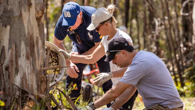 Investigators during the search for the remains of campers Russell Hill and Carol Clay in the High Country. Picture: Jason Edwards