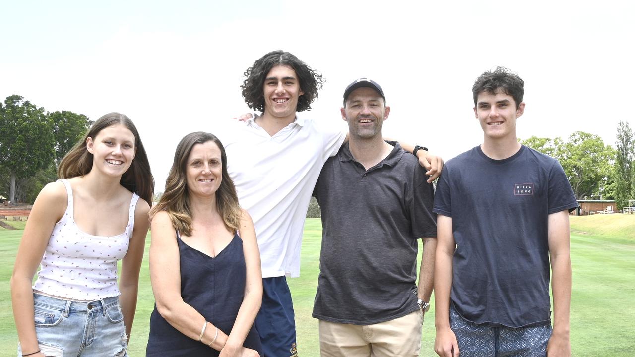 Samson Ryan (centre) celebrates being drafted by Richmond Tigers with his family (from left) Rosy, Belinda Samson, Luke and Jem.