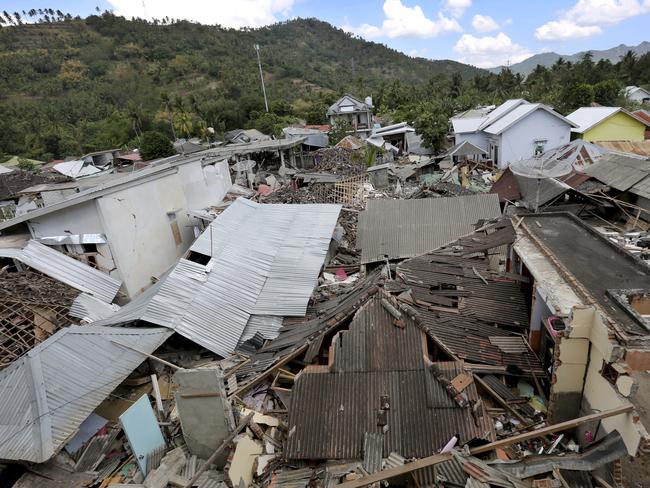 Houses damaged by an earthquake are seen in North Lombok, Indonesia. Picture: AP