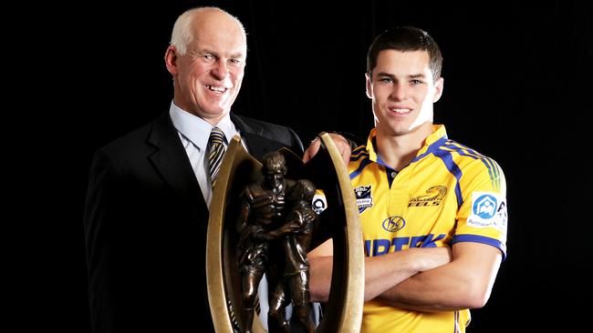 Peter Mortimer (left) with son Daniel ahead of the 2009 NRL grand final.