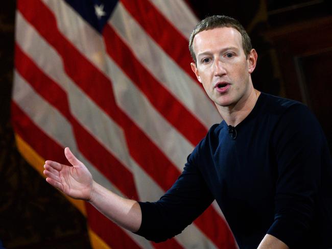 Facebook founder Mark Zuckerberg speaking at Georgetown University where he announced the Oversight Board in 2019. Picture: Andrew Caballero-Reynolds/AFP