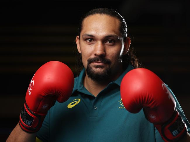 CANBERRA, AUSTRALIA - MARCH 15:  Teremoana Teremoana poses during the Australian 2024 Paris Olympic Games Boxing Squad Announcement at AIS Combat Centre on March 15, 2024 in Canberra, Australia. (Photo by Matt King/Getty Images for AOC)