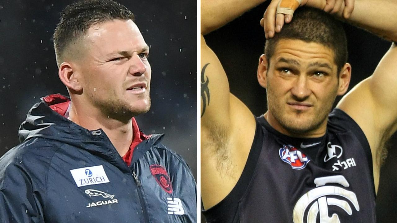 Brendan Fevola (right) is backing in Steven May. 